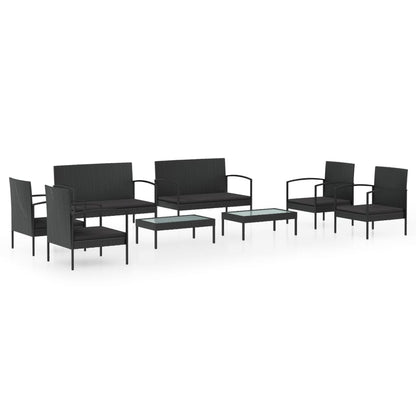 Loungeset Met Kussens Poly Rattan 8 Zwart