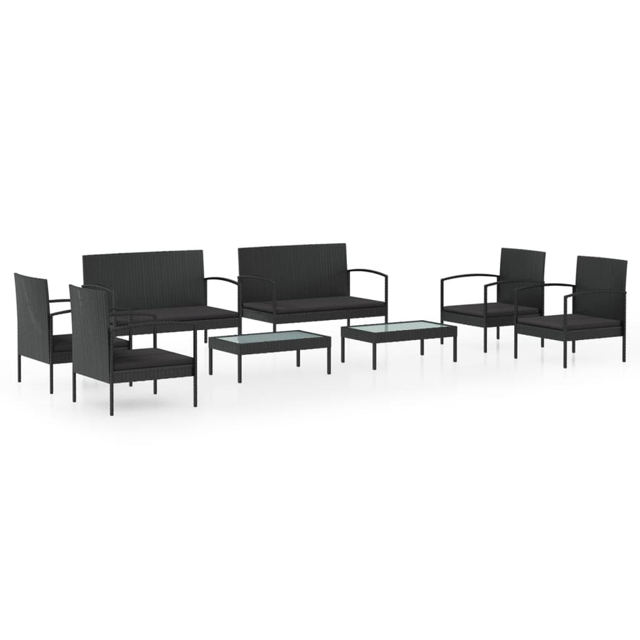 Loungeset Met Kussens Poly Rattan 8 Zwart