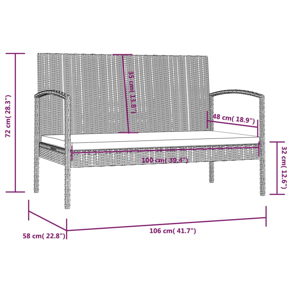 Loungeset Met Kussens Poly Rattan 8 Zwart