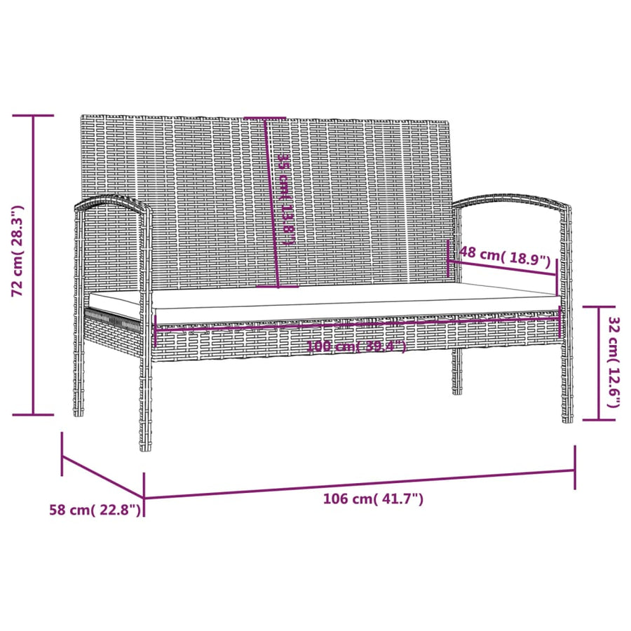 Loungeset Met Kussens Poly Rattan 8 Zwart