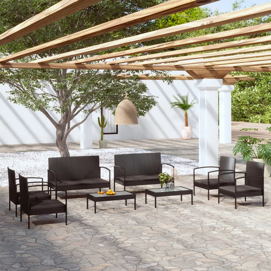 Loungeset Met Kussens Poly Rattan 8 Zwart
