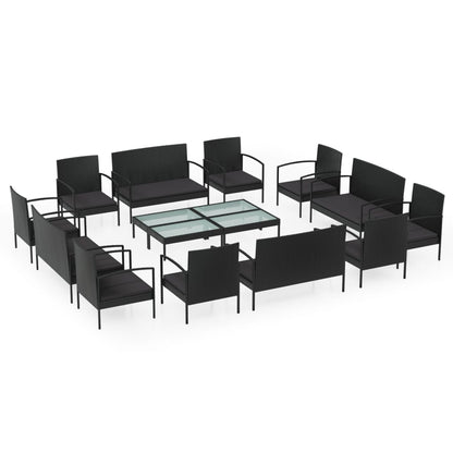 Loungeset Met Kussens Poly Rattan 16 Zwart