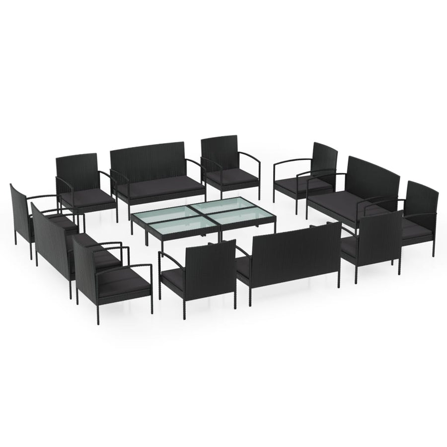 Loungeset Met Kussens Poly Rattan 16 Zwart