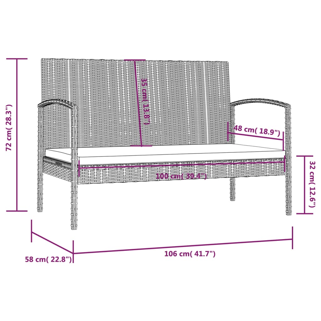 Loungeset Met Kussens Poly Rattan 16 Zwart