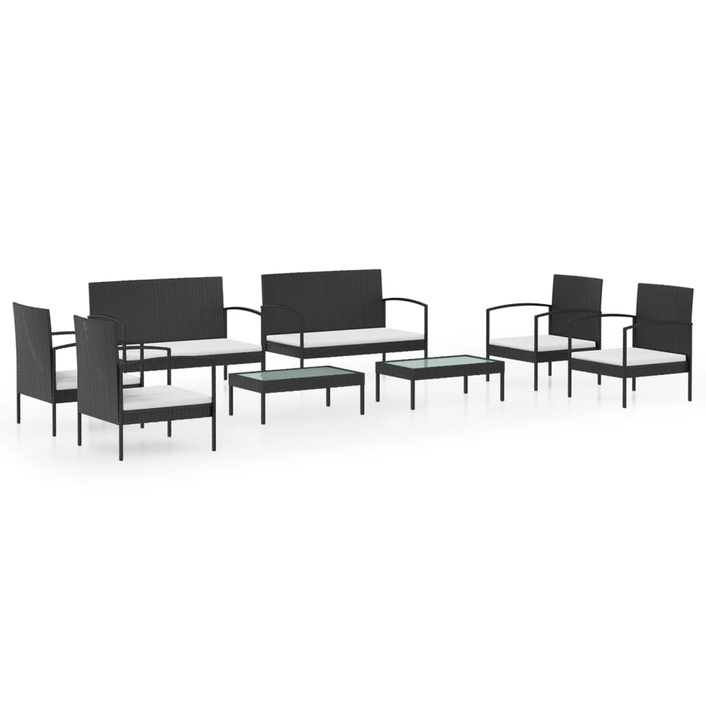 Loungeset Met Kussens Poly Rattan 8 Zwart en wit