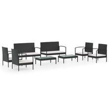 Loungeset Met Kussens Poly Rattan 8 Zwart en wit