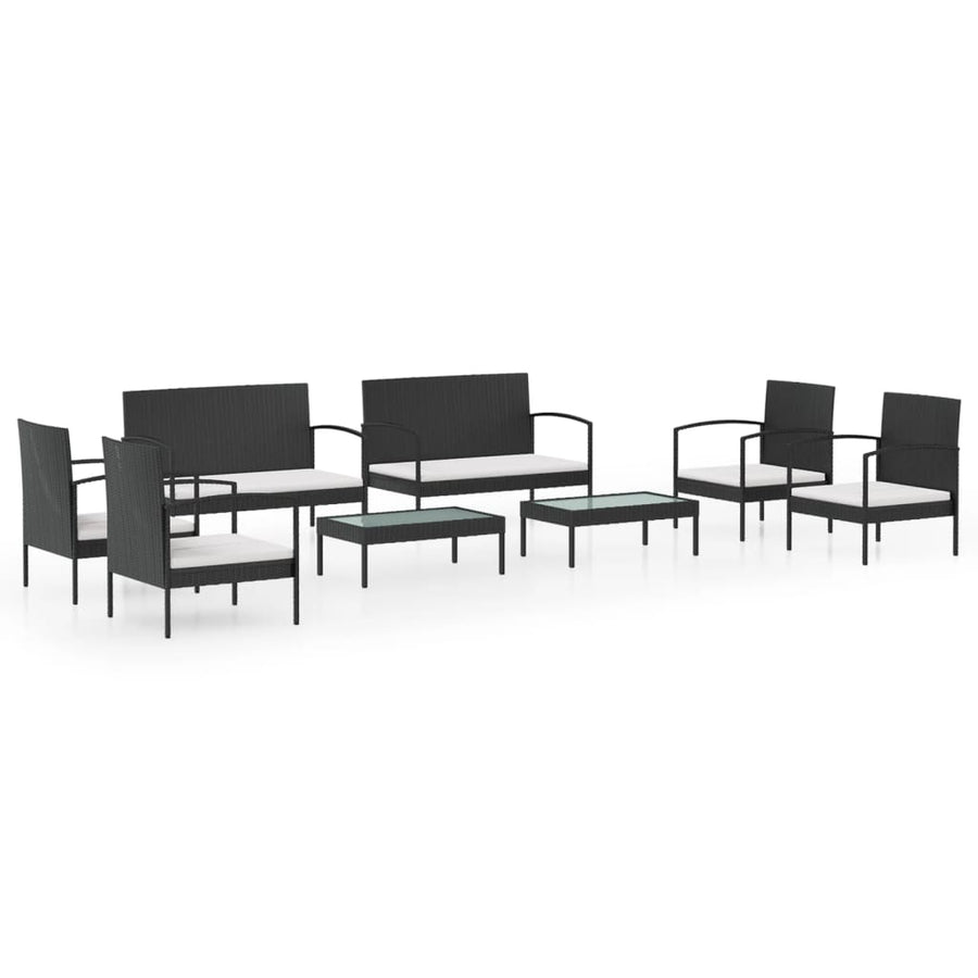 Loungeset Met Kussens Poly Rattan 8 Zwart en wit