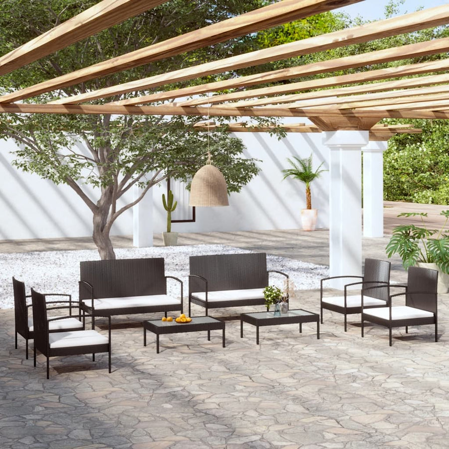 Loungeset Met Kussens Poly Rattan 8 Zwart en wit
