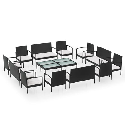 Loungeset Met Kussens Poly Rattan 16 Zwart en wit