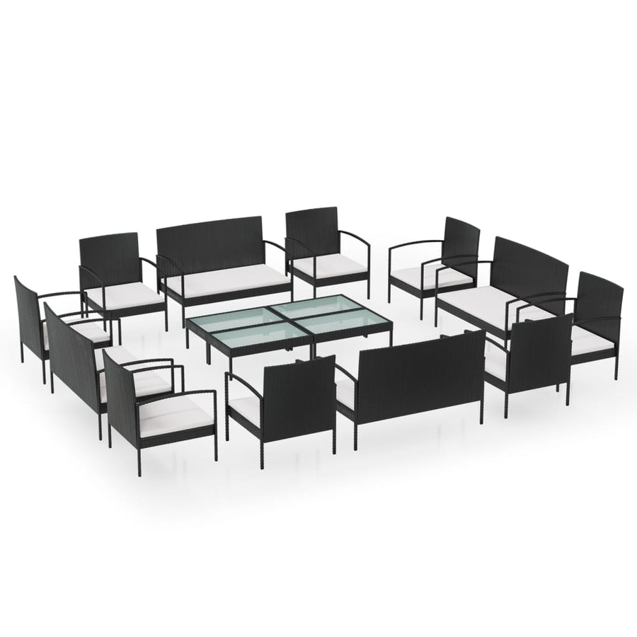Loungeset Met Kussens Poly Rattan 16 Zwart en wit