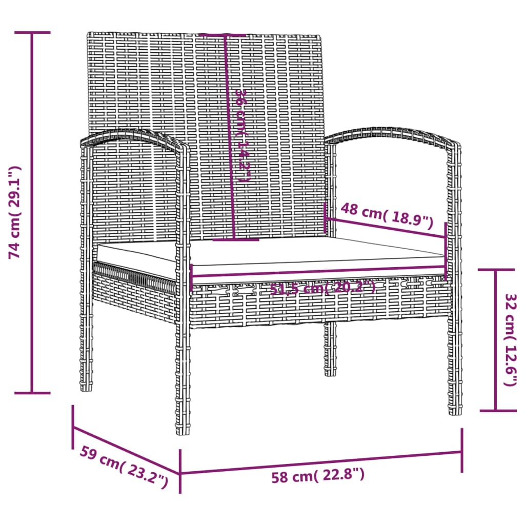 Loungeset Met Kussens Poly Rattan 16 Zwart en wit