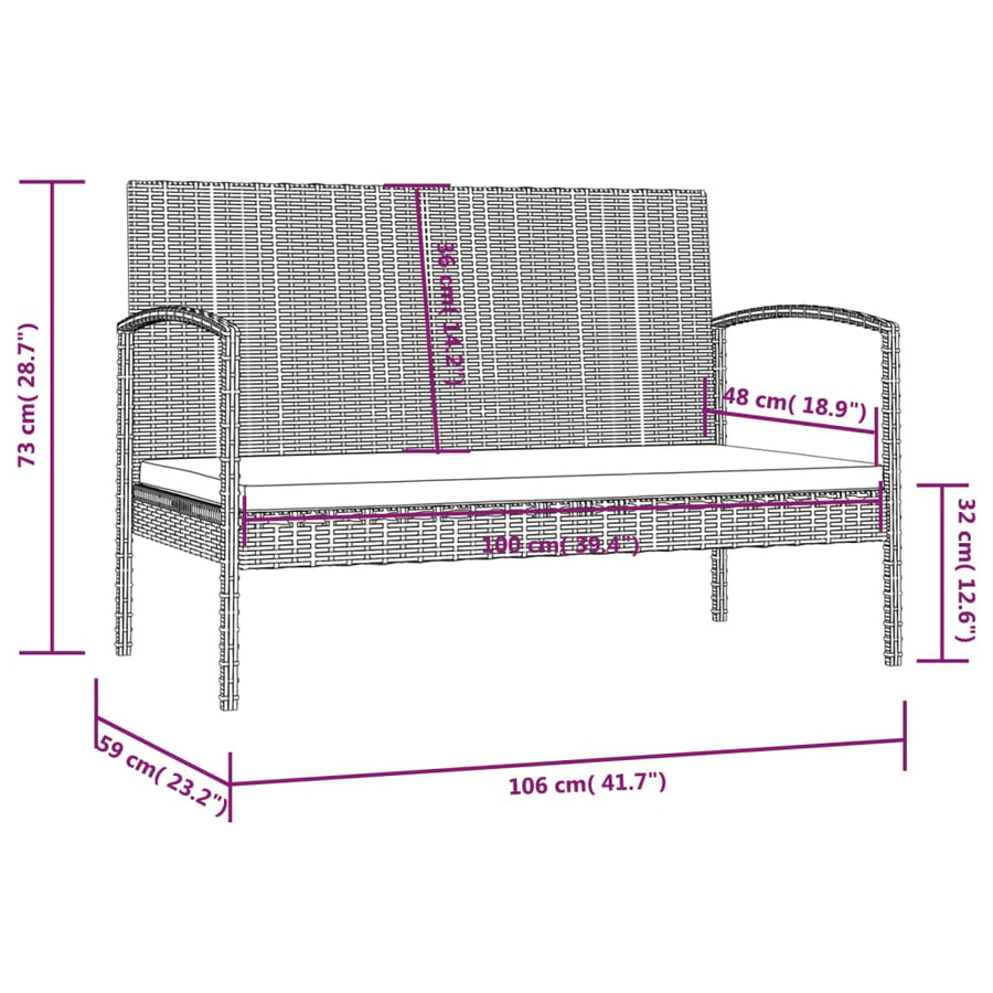 Loungeset Met Kussens Poly Rattan 16 Zwart en wit