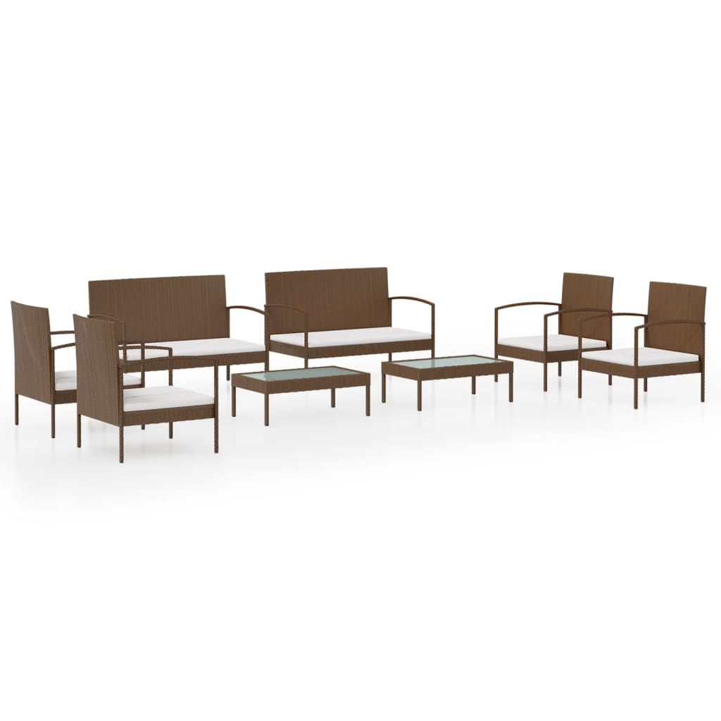 8-delige Loungeset met kussens poly rattan bruin