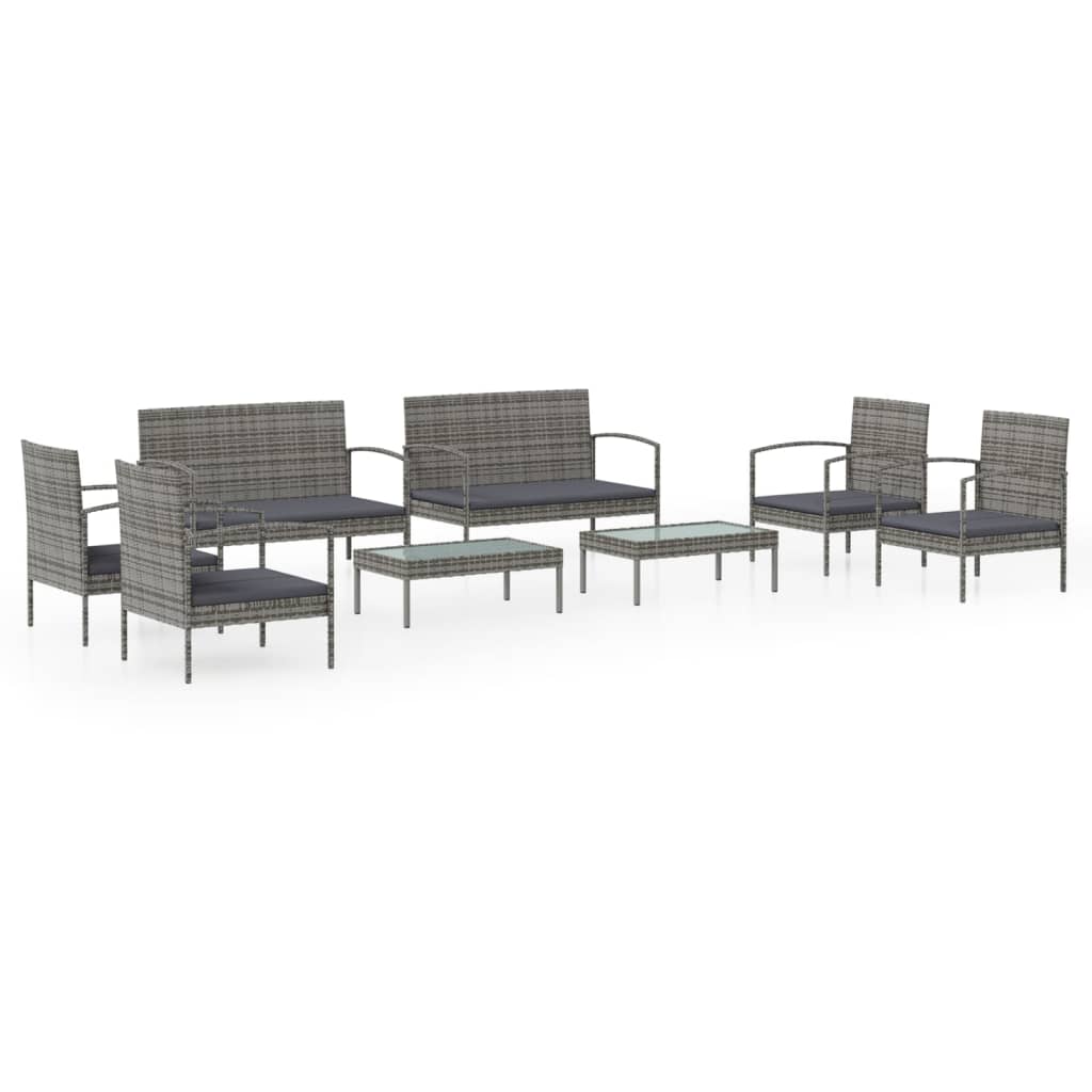 -Delige Loungeset Met Kussens Poly Rattan 8 Grijs