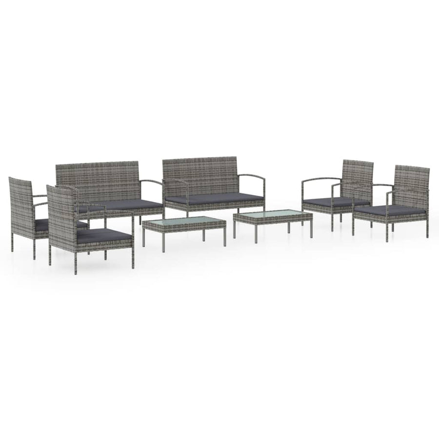 -Delige Loungeset Met Kussens Poly Rattan 8 Grijs