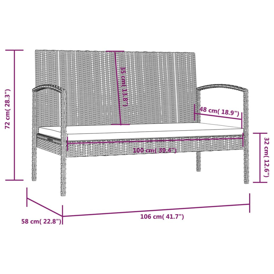 -Delige Loungeset Met Kussens Poly Rattan 8 Grijs