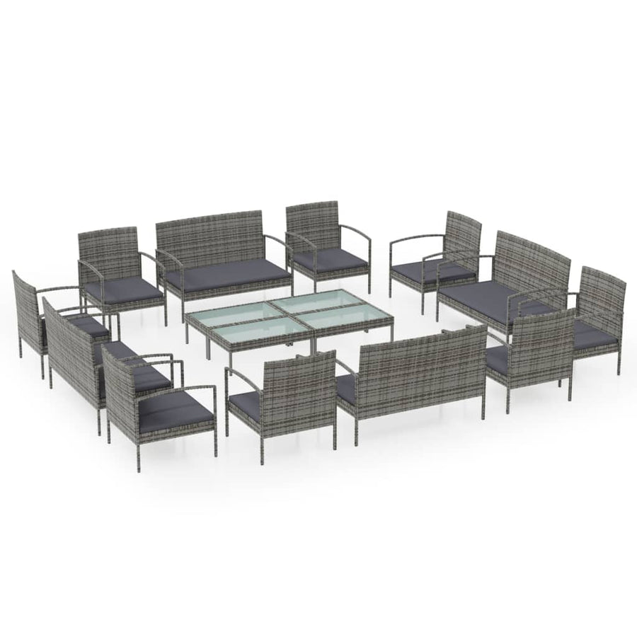 -Delige Loungeset Met Kussens Poly Rattan 16 Grijs