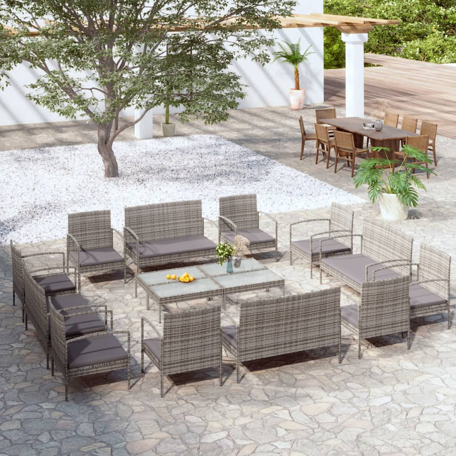 -Delige Loungeset Met Kussens Poly Rattan 16 Grijs