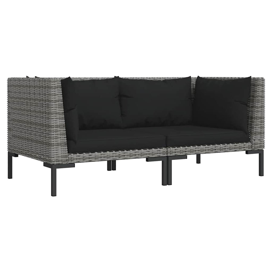 Tuinbanken 2 st met kussens halfrond poly rattan