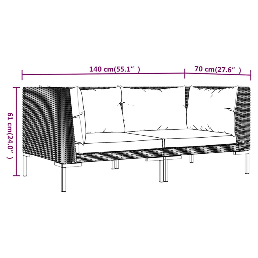 Tuinbanken 2 st met kussens halfrond poly rattan