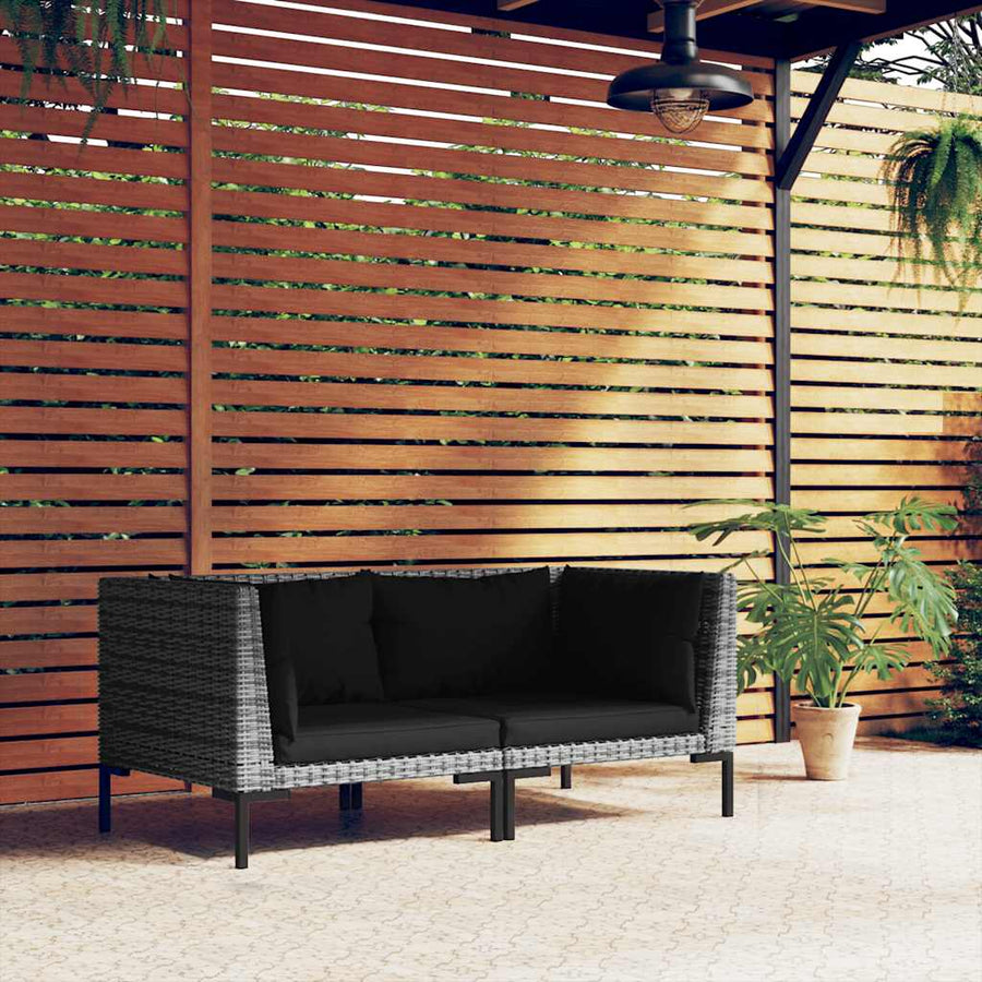 Tuinbanken 2 st met kussens halfrond poly rattan