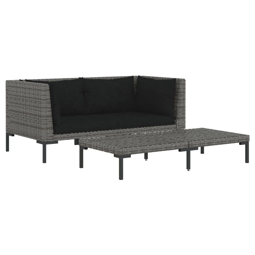 3-Delige Loungeset Halfrond Poly Rattan Donkergrijs 2x hoek + Tafel