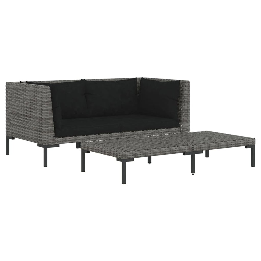 3-Delige Loungeset Halfrond Poly Rattan Donkergrijs 2x hoek + Tafel