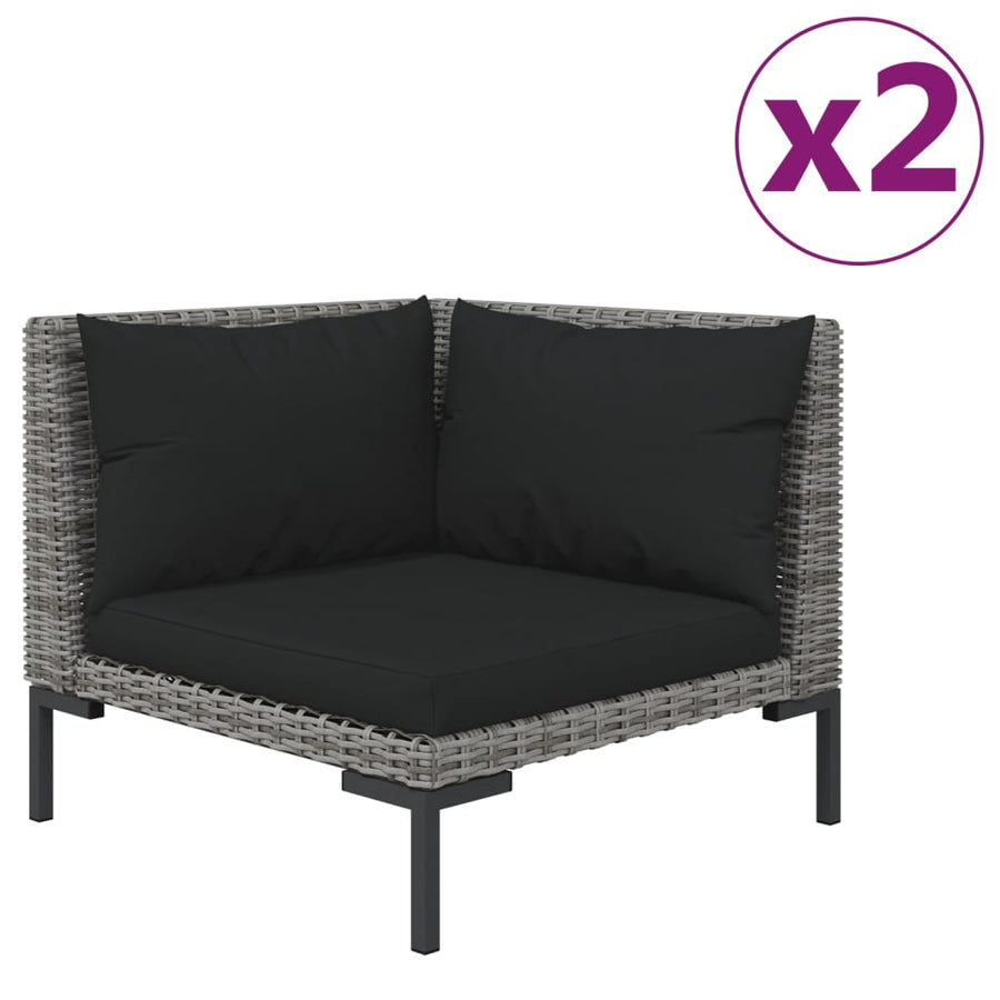 3-Delige Loungeset Halfrond Poly Rattan Donkergrijs 2x hoek + Tafel