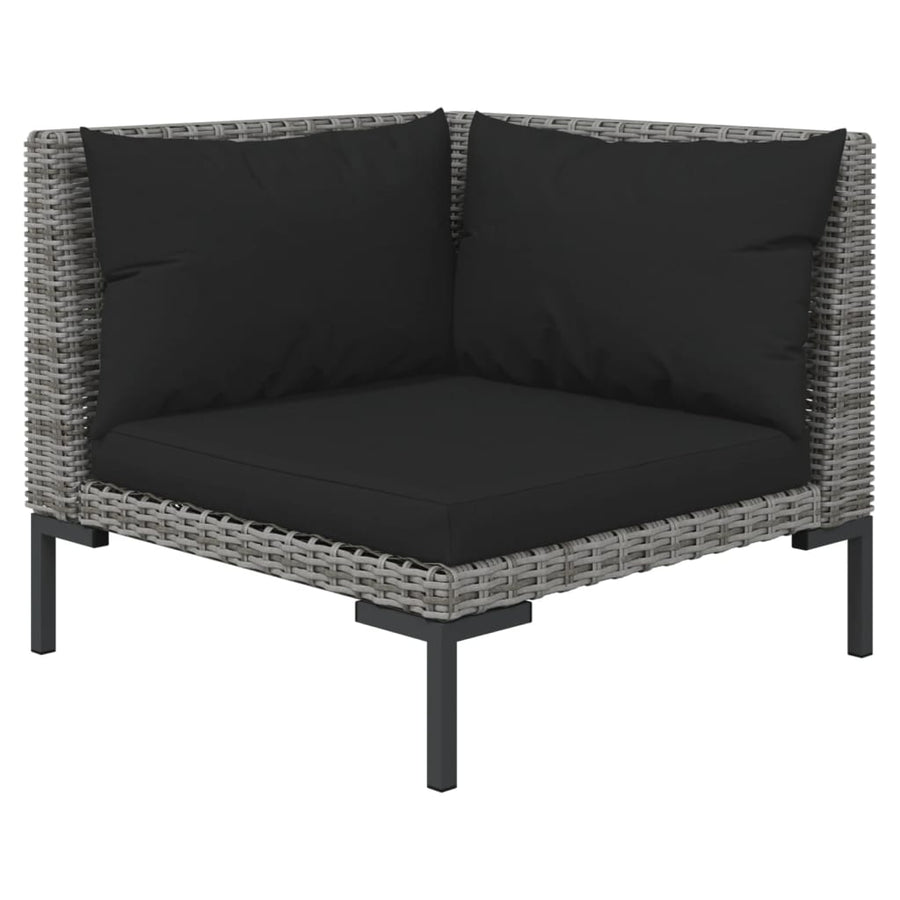 3-Delige Loungeset Halfrond Poly Rattan Donkergrijs 2x hoek + Tafel