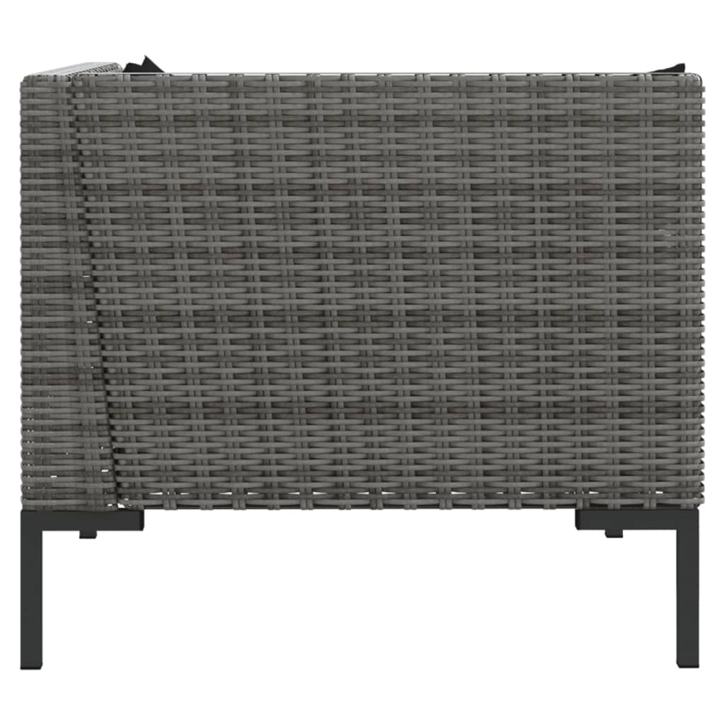 3-Delige Loungeset Halfrond Poly Rattan Donkergrijs 2x hoek + Tafel