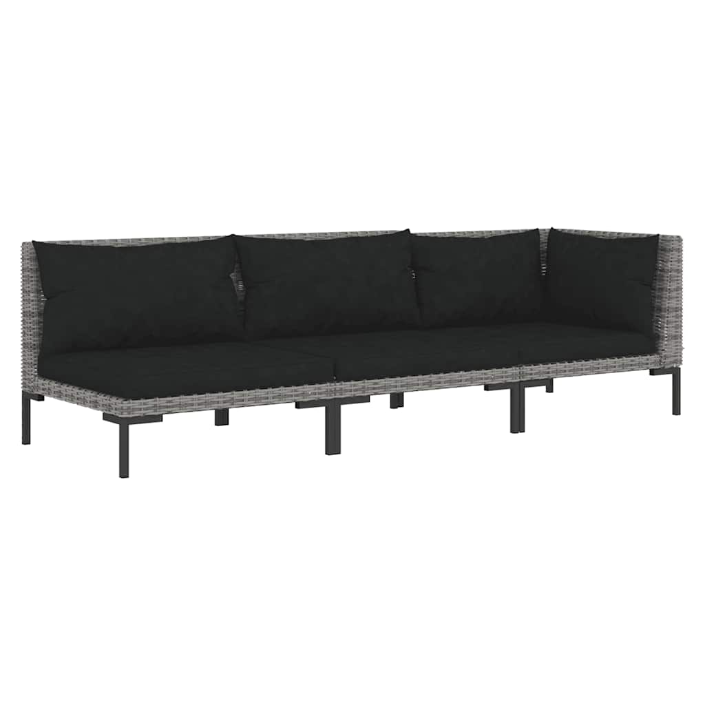 3-delige Loungeset halfrond poly rattan donkergrijs