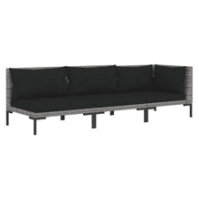 3-delige Loungeset halfrond poly rattan donkergrijs
