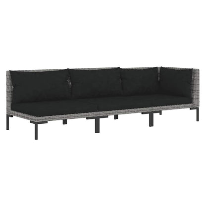 3-delige Loungeset halfrond poly rattan donkergrijs