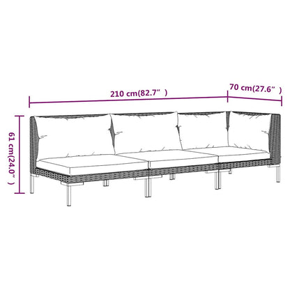 3-delige Loungeset halfrond poly rattan donkergrijs