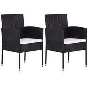 Garden chairs 2 pcs with white cushions poly rattan black