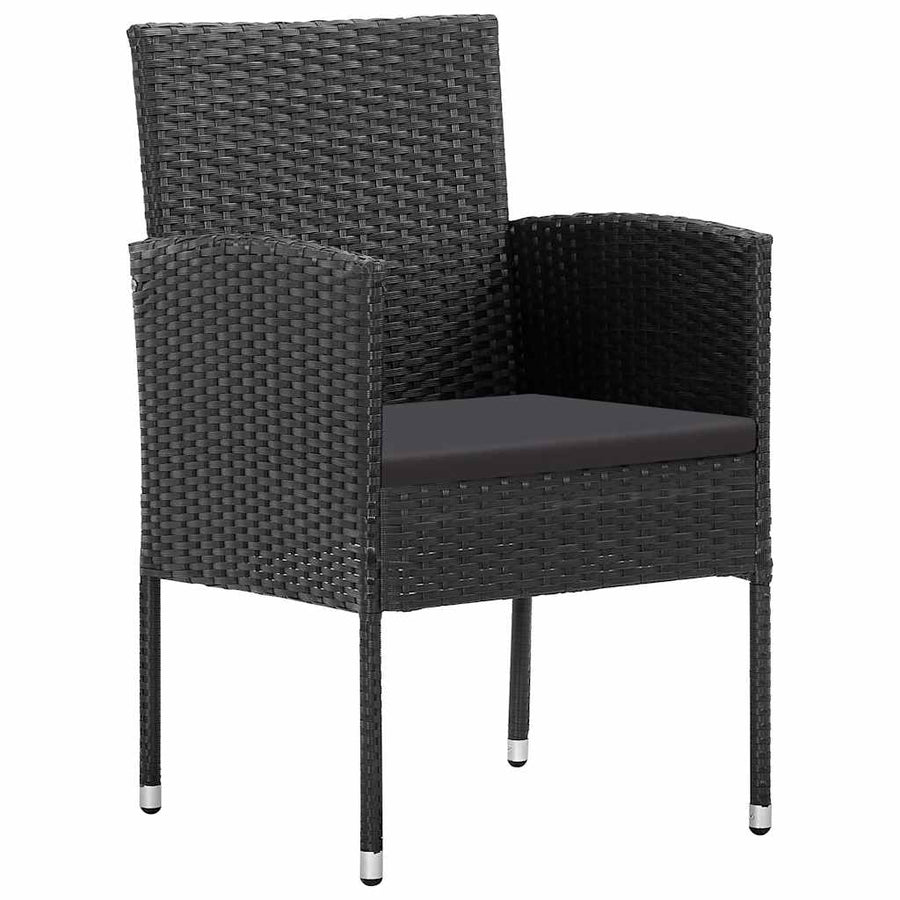 Tuinstoelen 2 st met zwarte kussens poly rattan zwart