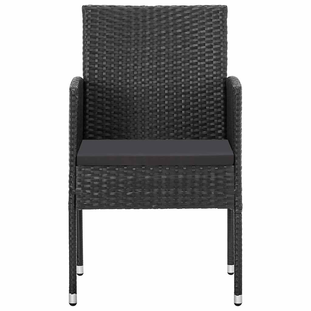 Tuinstoelen 2 st met zwarte kussens poly rattan zwart