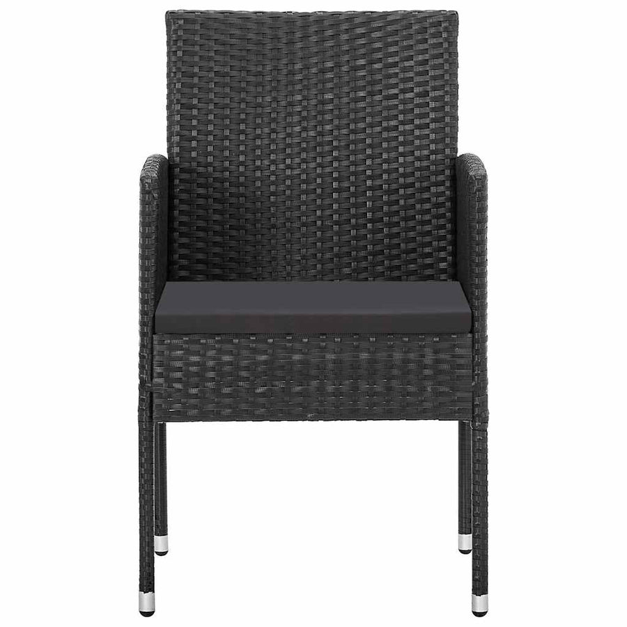 Tuinstoelen 2 st met zwarte kussens poly rattan zwart