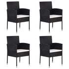 Garden chairs 4 pcs with cream-white cushions poly rattan black