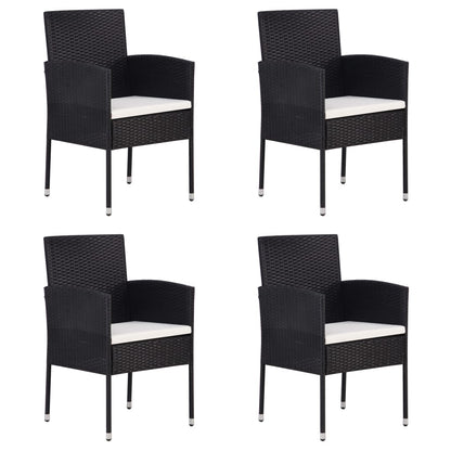 Tuinstoelen 4 st met crèmewitte kussens poly rattan zwart