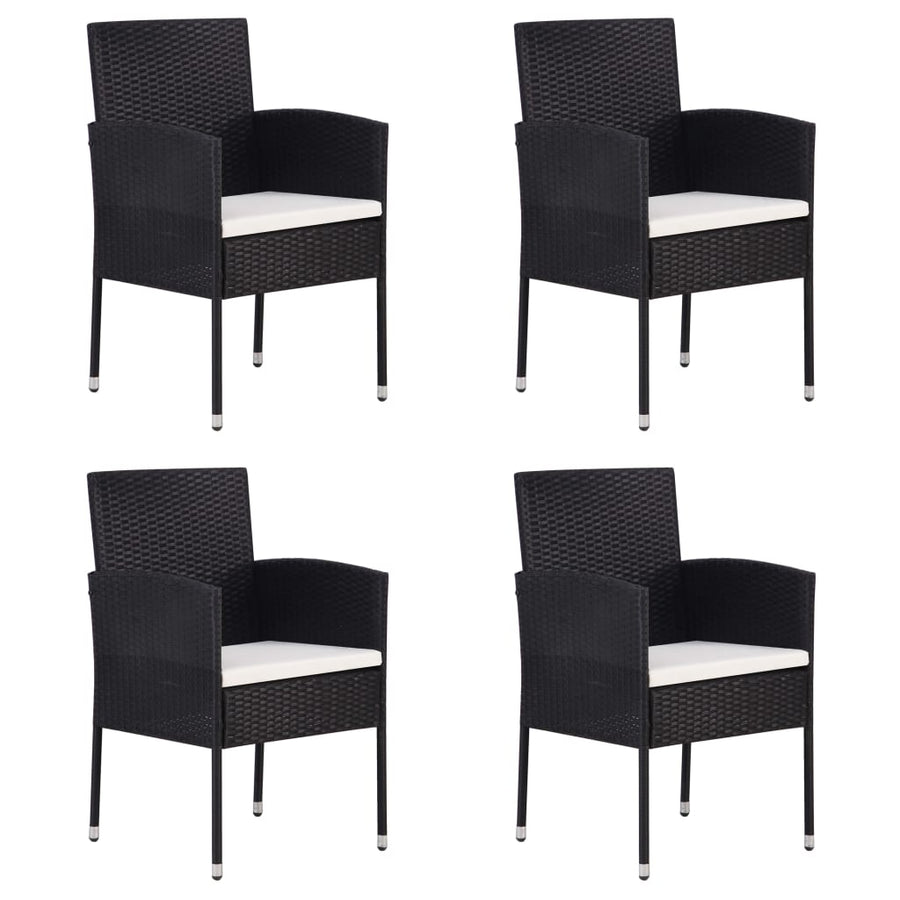 Tuinstoelen 4 st met crèmewitte kussens poly rattan zwart
