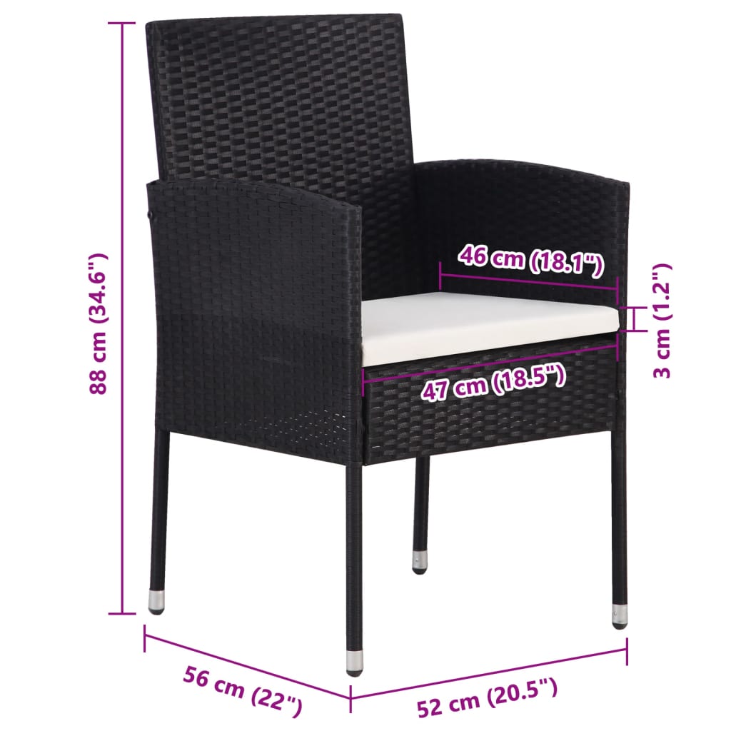Tuinstoelen 4 st met crèmewitte kussens poly rattan zwart
