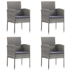 Tuinstoelen set 4 grijs met donkergrijze kussens poly rattan