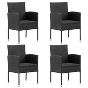 Tuinstoelen 4 st poly rattan zwart met kussens