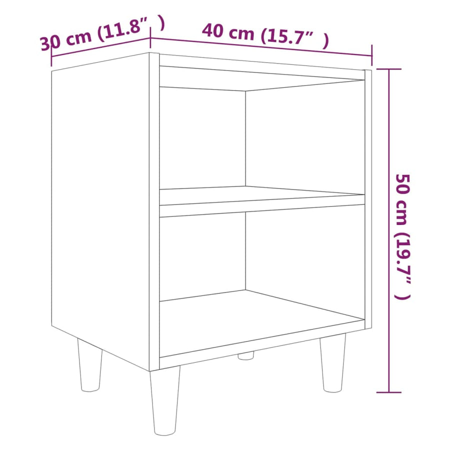 Nachtkastje met houten poten 40x30x50 cm grijs sonoma eiken