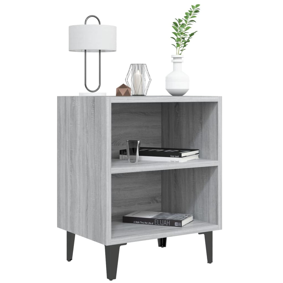 Nachtkastje Met Metalen Poten 40X30X50 Cm Eiken 1 Grijs sonoma