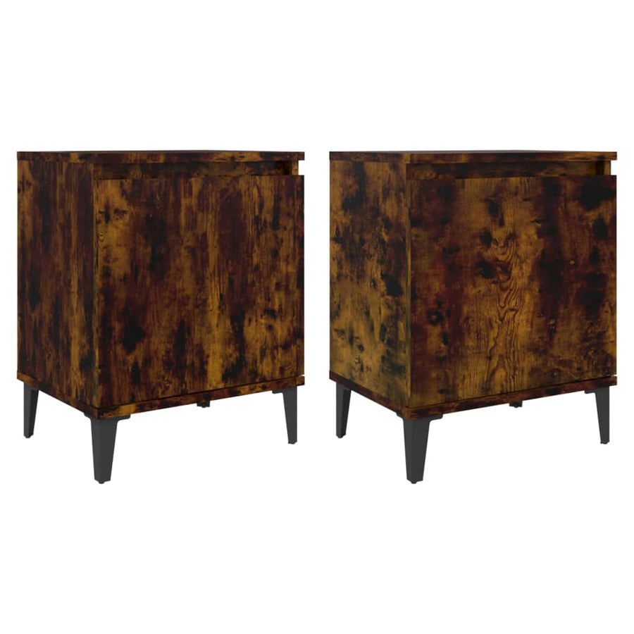 Nachtkastjes Met Metalen Poten 40X30X50 Cm Kleurig 2 Gerookt eiken