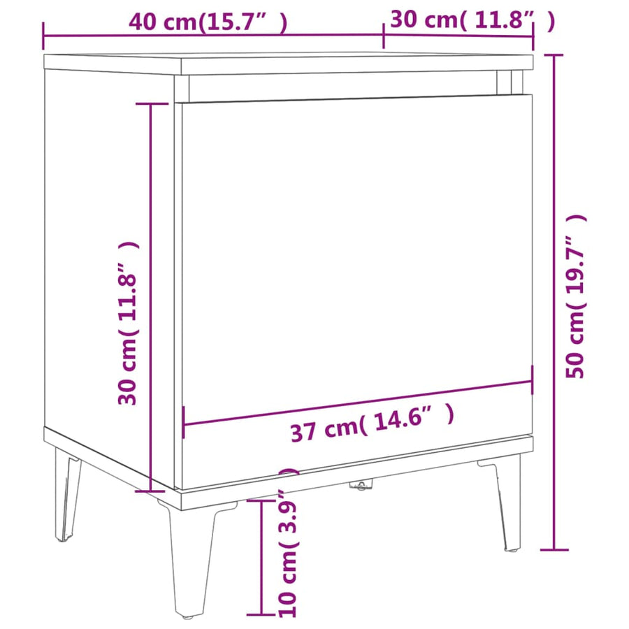 Nachtkastjes Met Metalen Poten 40X30X50 Cm Kleurig 2 Gerookt eiken