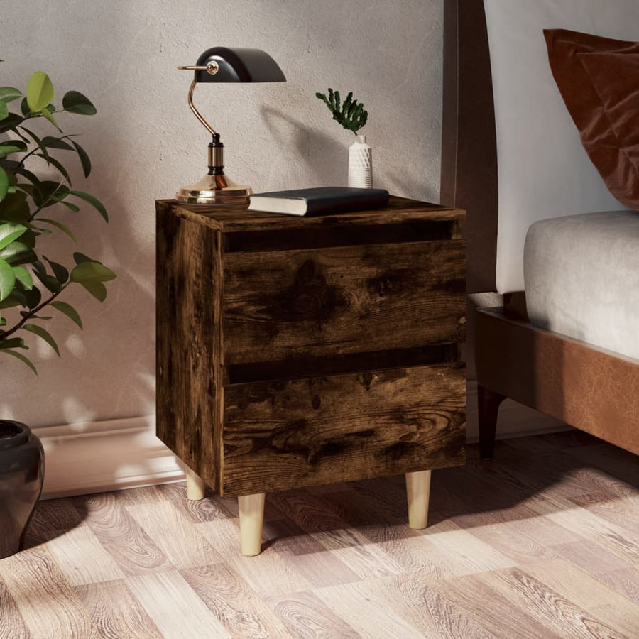 Nachtkastje met houten poten 40x35x50 cm gerookt eikenkleurig 1 Gerookt eiken