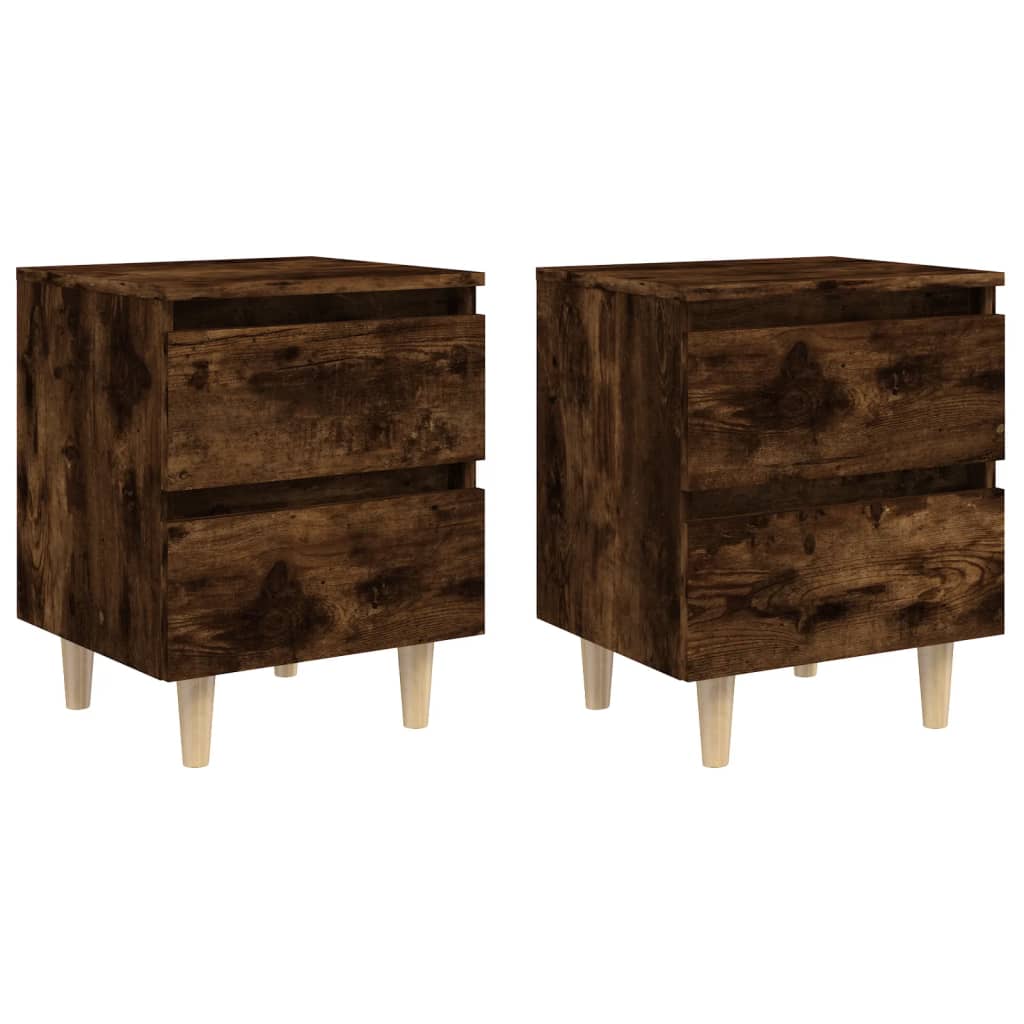 Nachtkastjes 2 st met houten poten 40x35x50 cm gerookt eiken 2 Gerookt eiken
